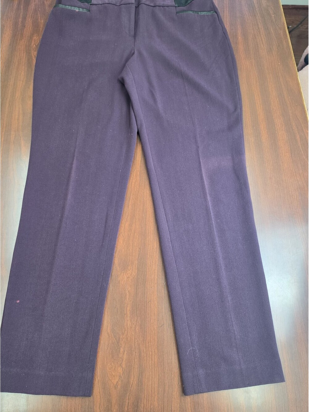 Rafaella Curvy Plum Purple  Faux Leather Trim Dress Pants Size 12 Sleek Trousers